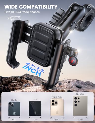 Lamicall Motorcycle Phone Mount Holder - [Aluminum Alloy] [Anti Shake] [Extendable Arm] Bike Phone Holder Handlebar Clamp, Bicycle Cell Phone Mount for iPhone 17 Pro Max 16 15, S24 S25 Ultra, Mom Gift
