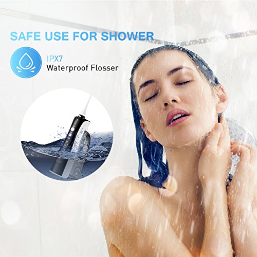 [UPGRADED] 330ML Water Flosser Cordless Teeth Cleaner, ELLESYE High Pulse Rechargeable Portable Oral Irrigator for Travel & Office Use, IPX7 Waterproof Dental Flosser for Shower with 2 Tips for Family - Thumbnail 5
