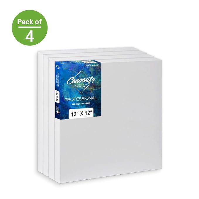 Canvasify Medium Grain Artist Stretched Canvas 12" x 12" (Pack of 4