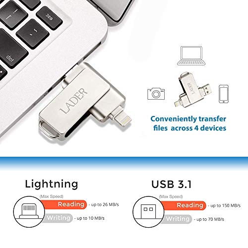 USB Flash Drives for iPhone 128GB [3-in-1] OTG Jump Drive, LADER Thumb Drives External Micro USB Memory Storage Pen Drive, USB Flash Memory Stick for iPhone, iPad, iOS, Android, PC (128GB, Silver) - Thumbnail 5