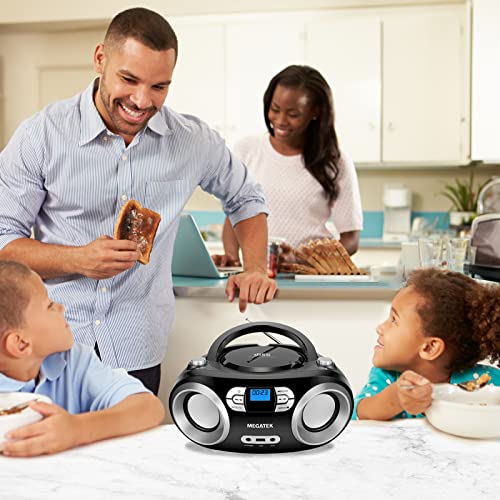 MEGATEK Portable CD Player Bluetooth Boombox with FM Radio, USB, Aux