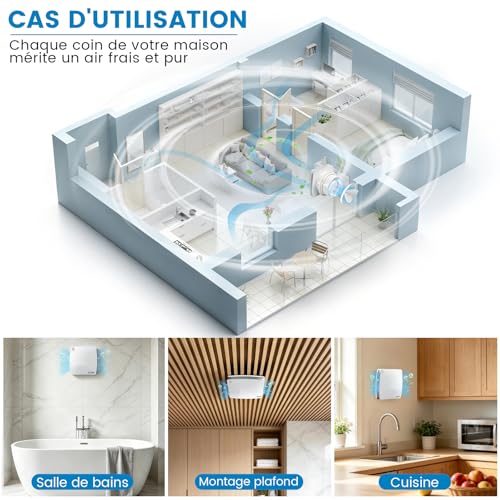 XIIW 100 mm VMC Bathroom Air Extractor with Timer | 12W 95m³/h 34dB IPX4, Non-Return Valve, Silent Fan, Bathroom, Basement and Kitchen, Wall & Ceiling, White
