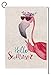Hello Summer Flamingo Small Garden Flag Vertical Double Sided 12.5 x 18 Inch Floral Beach Burlap Yard Outdoor Decor