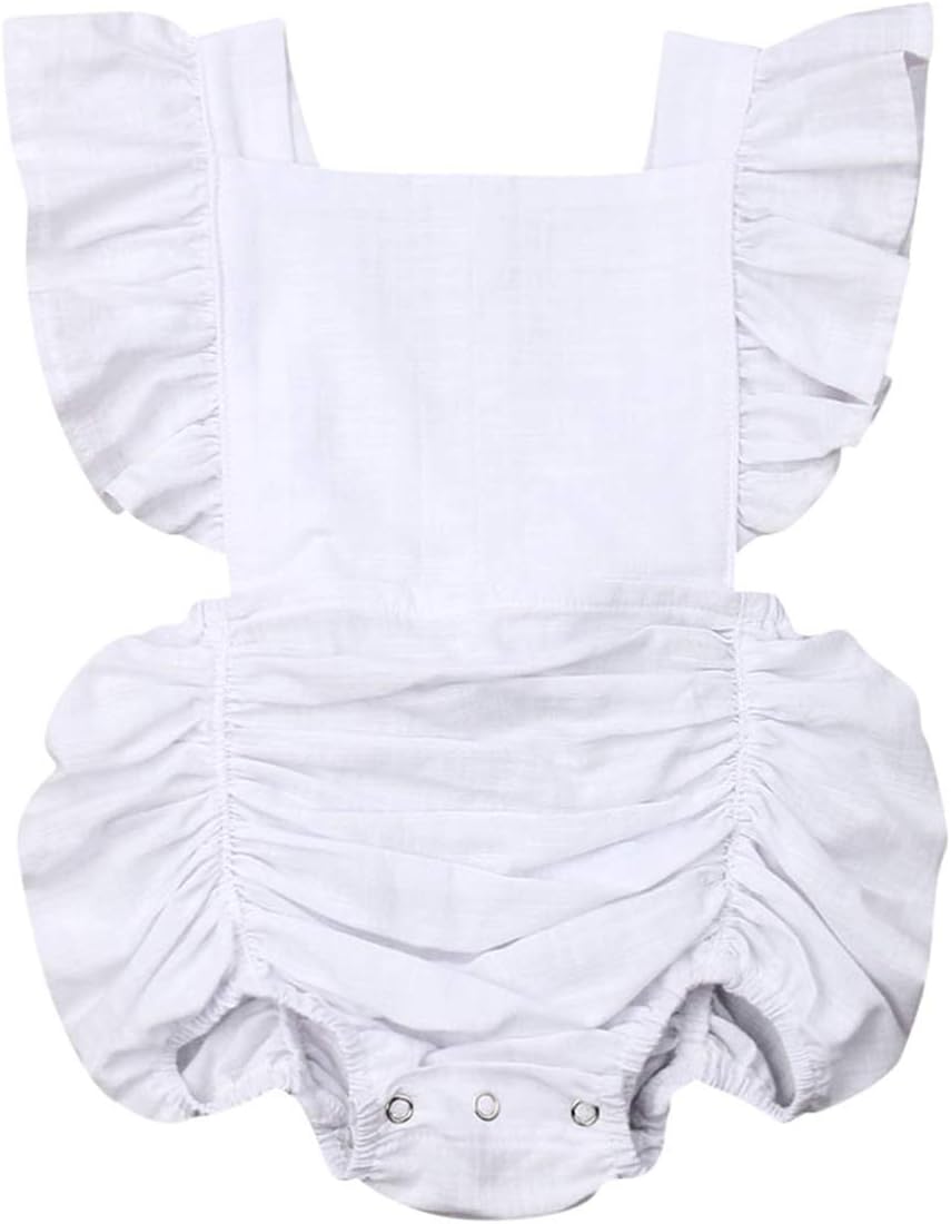 YT couple Baby Girl 1-Piece Cotton Romper Overalls Toddler Newborn Ruffles Sleeveless Backless Playsuit Jumper Outfits
