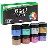 U.S. Art Supply 8 Color Metallic Acrylic Paint Jar Set 100ml Bottles (3.33 fl oz) - Professional Artist Bright Opaque Colors