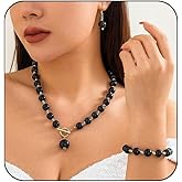 MSSIEJEW Chunky Pearl Necklace Bracelect Earrings for Women Chunky Large Pearl Choker Necklace Bracelect Earrings Prom Jewelry Set