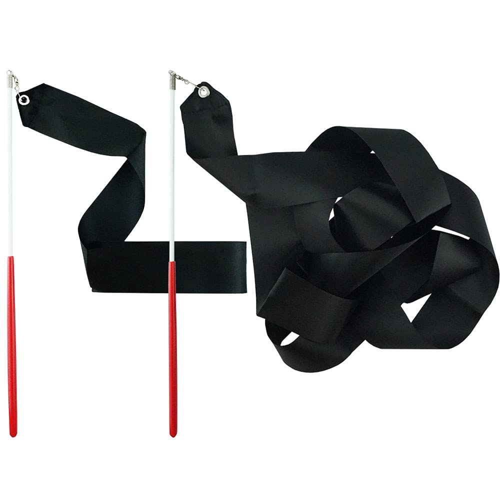 Photo 1 of ** **MISSING WAND ATTACHMENT*** FAZHBARY Black Rhythmic Gymnastics Wands Praise Dancing Streamers for Kids Baton Twirling Talent Shows Artistic Dancing, 2 Pack