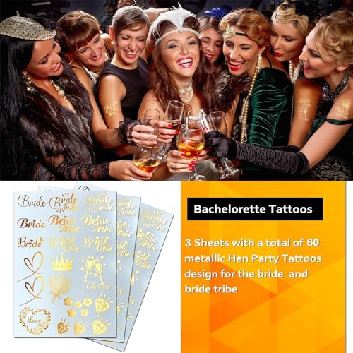KASTWAVE Hen Do Accessories, 16 Pcs Bride to Be Sash and Veil, Wedding Photo Booth Props Kit for Hen Party Accessories Rose Gold Wedding, Bachelorette Party, Hen Party Decoration and Night Party Games