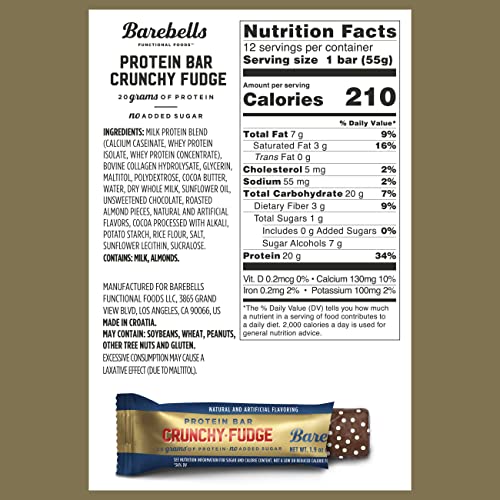 Barebells Protein Bars Crunchy Fudge 12 Count, 1.9oz Bars Protein