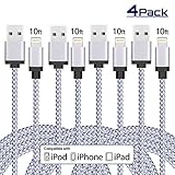 iPhone Charger, Everdigi 4Pack 10FT 8pin Premium Nylon Braided Lightning to USB Cable Charging Cord Compatible with iPhone 7,7 Plus,6,6s,6 plus,6s plus,5,5s,5c,iPad, iPod (White)