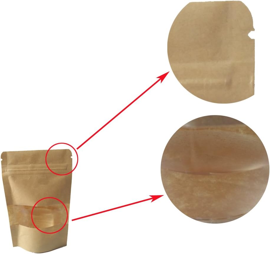 100pcs Kraft Zip Lock Stand Up Bags Pouches with Window Waterproof Paper Bag can be used as Envelope Seed bag Gift bag Jewelry bag Candy box(9 * 14cm - Image 4