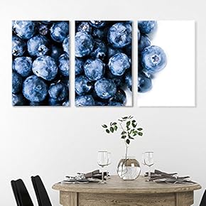 3 Panel Canvas Wall Art - Blueberries - Giclee Print Gallery Wrap Modern Home Art Ready to Hang - 16"x24" x 3 Panels