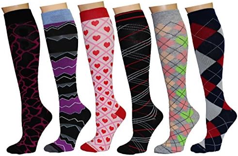6 Pairs Women's Knee-high Graduated Support Anti-Fatigue 8-15mmHg Combed Cotton Compression Socks