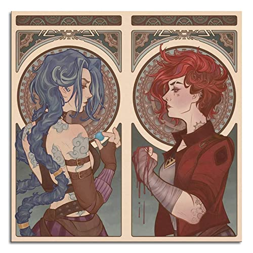 DEKBOND Arcane Anime Poster Poster Jinx&Vi Poster Canvas Prints Cinema Dormitory Bedroom Aesthetic Poster Wall Art For Home Office Living Room Decorations Unframed 16"x16"