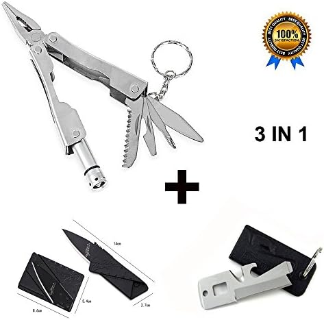 Multi Function Folding Pocket Mini Tools Plier Screwdriver Keychain:Folding Pliers,Saw,Knife,Bottle Opener,Screwdriver, Can opener, LED Lights,Key Ring for Camping,Hunting,Outdoors,Fishing(3 IN 1)