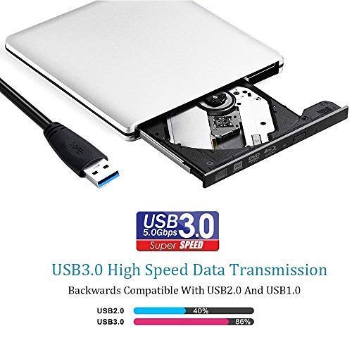 External Blu Ray DVD Drive 3D, Portable USB 3.0 Blu Ray Player DVD-rw Burner Reader Disk for Mac OS, Windows 7/8/10,Linxus, Laptop (Silver)