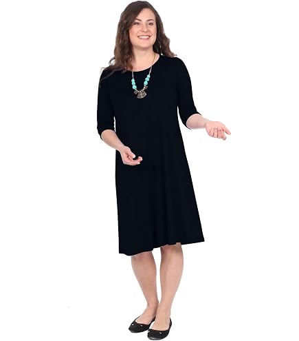kosher casual dresses Women's Modest Lightweight Knit Mid Knee T-Shirt Dress with 3/4 Sleeves Extra Small Aubergine Black Brushed at Amazon Women's Clothing store Size:Large 12-14 06202025 Kosher Casual Sexy Sparkle Black High