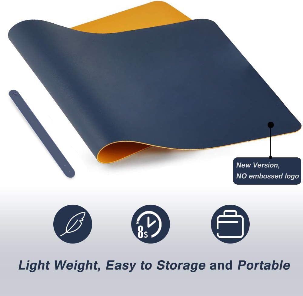 BUBM Desk Pad Protector 35.4" x 17", PU Leather Desk Mat Blotters Organizer with Comfortable Writing Surface(Dark Blue) : Office Products
