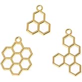 Luckycivia 15Pcs Bee Honeycomb Open Back Bezel Pendant, DIY Metal Frame Pendant, Open Bezel Setting UV for Resin Jewelry Making