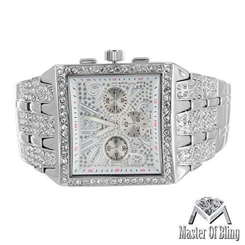Big Square Face Watch Mens Iced Out Lab Diamonds Geneva Platinum Steel Back Jojo0738964387836