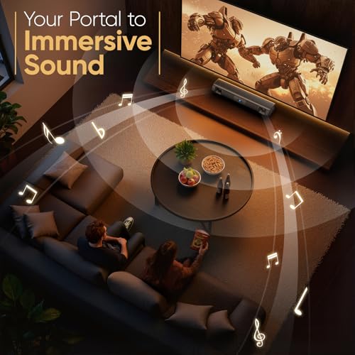 Saiyin Sound Bar for Smart TV, 60W Bluetooth 5.3 Soundbar with Dual Bass Drivers&Clear Voice, Virtual Surround Sound System with TV-ARC/Optical/AUX for TV/PC/Gaming/Projectors, 17 inch, Wall Mountable