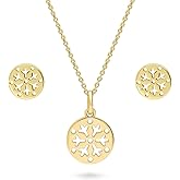 BERRICLE Sterling Silver Snowflake Coin Fashion Necklace and Earrings Set for Women (Yellow Gold Flashed, Rhodium Plated)