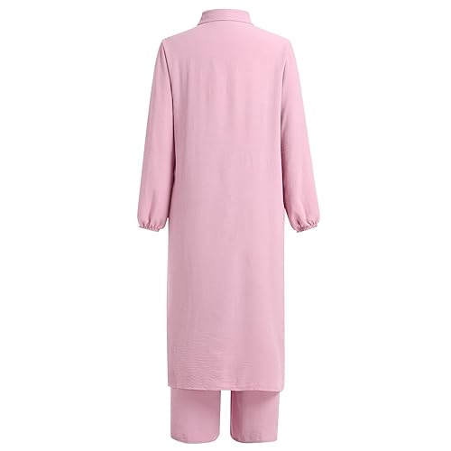Ramadan Arab Women Eid musulmano due pezzi Set monopetto camicetta e pantaloni Musulman Ensemble cintura bottone camicia pantaloni gamba larga  200000345