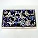 Mother of Pearl MOP Blue Butterfly Business Credit Name Id Card Holder Case Metal Stainless Steel Engraved Slim Purse Pocket Money Wallet