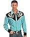 Scully Men's Rose and Horseshoe Embroidered Retro Western Shirt Turquoise Large