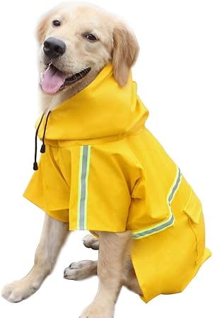 yellow dog raincoat with hood