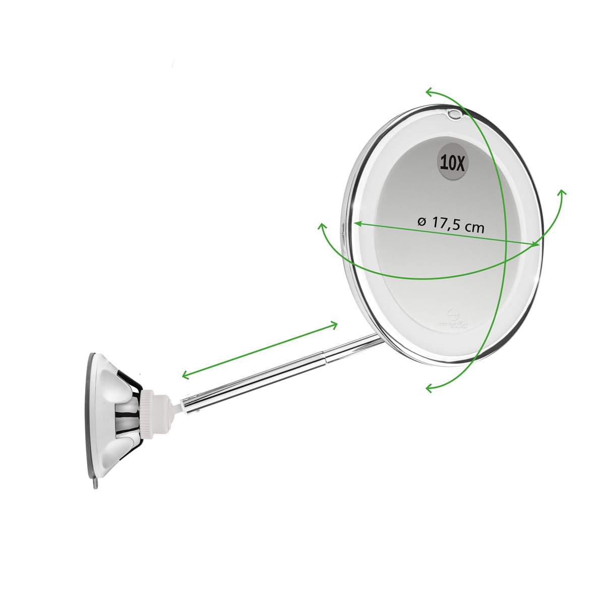 Macom Sensation 229 Perfect Mirror Cosmetic Mirror with Telescopic Pole and Double Joint, 10x Magnified, Space-Saving