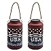 Juegoal American Flag Solar Lantern Hanging Lights Metal Solar Landscape Lantern with Hemp Rope Handle for Indoor Outdoor Garden Yard Tree, 2 Pack