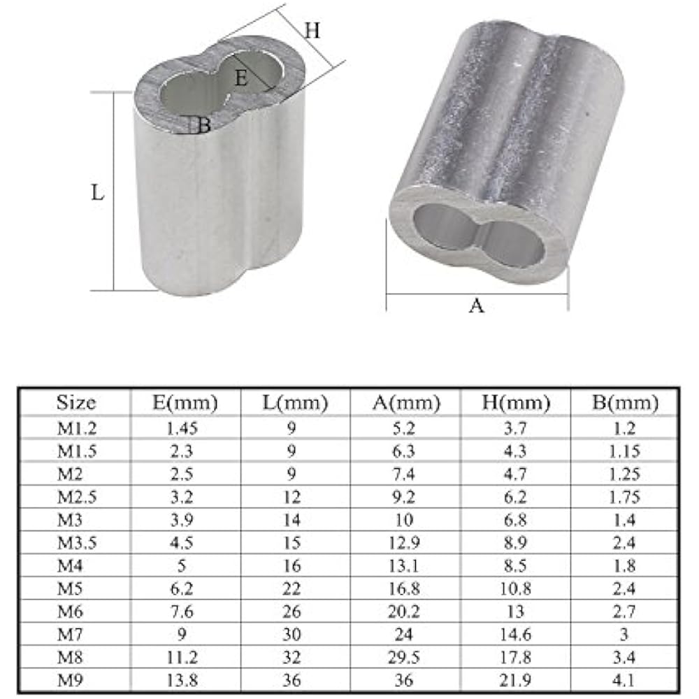 Size Aluminum Crimping Loop Sleeve Assortment Kit Wire Rope Cable Gift