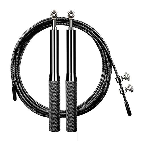 YZLSPORTS Professional Adjustable Steel Wire Jump Rope with Carrying Pouch by Fitness Factor Ergonomic,Durable,Easy to Adjust Premium Jump Rope All Heights and Skill Levels (Black Alloy)