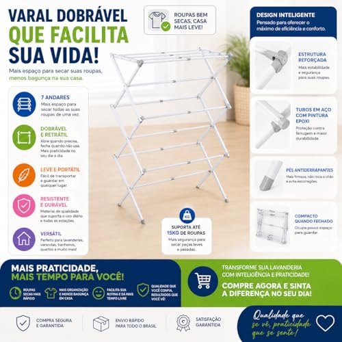 Varal De Chão Dobrável Com Andares Portátil Resistente Para Roupas