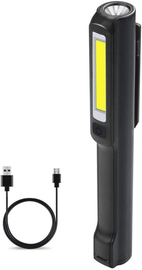 Work Lights Portable LED Pocket Torch USB Inspection Lamp, LUXNOVAQ Rechargeable Pen Flashlight COB Flood Light with Rotating Magnetic Clip for Car Auto Repairing Household Workshop Garage Emergency