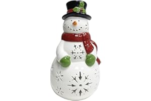 Lihome Snowman Decorations - LED Ceramic Snowman Christmas Decorations for Bedroom Unique Gifts for Mom Grandma