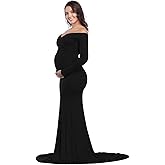 VSNOW Maternity Elegant Fitted Maternity Gown Long Sleeve Slim Fit Maxi Photography Dress for Photoshoot Pregnant Dress