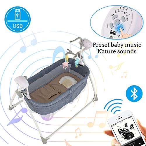 Uenjoy Rocking Multifunction Baby Swing Bed Automatic Bassinet Baby Basket with Remote Control, Music, Bluetooth, Timing, Adjustable Speed,Gray - Thumbnail 4