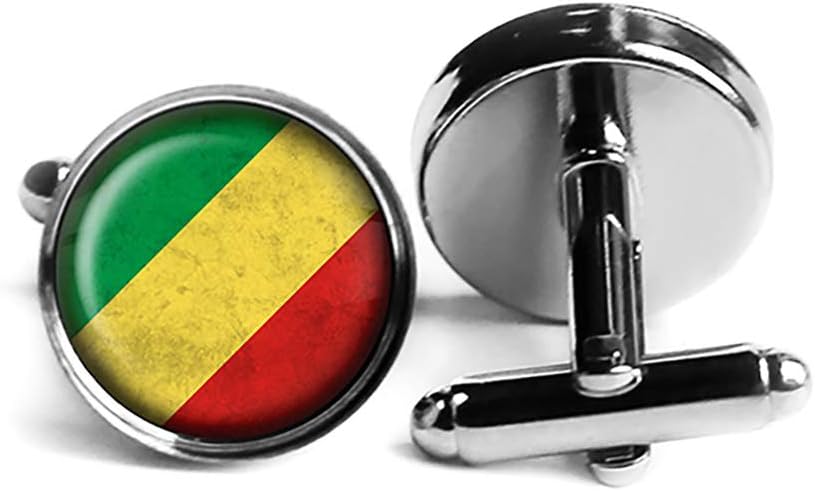Congo Flag Rhodium Plated Silver Cufflinks