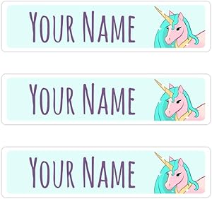 Kids Labels Peel & Stick Waterproof, Durable Personalized Name Labels - 36 Big Labels Unicorn Design