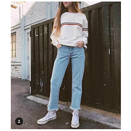 Germinate Crew Neck Sweatshirts Women Casual Sports Cute White Baggy Pullover Sweaters Plus Size (White, M) - Thumbnail 5