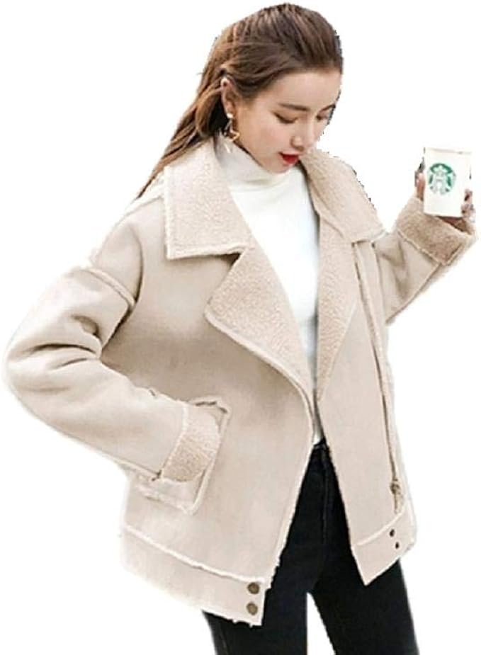 Amazon ツリカラーブイブイ Tricolor Vivi ムートンコート レディースファッション コート ジャケット 暖かい 可愛い 裏起毛 ゆったり カジュアル スリム 防寒 防風 冬服 ショット丈 ホワイト L コート ジャケット 通販