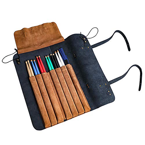 Hand Made Drum Stick Bag,Genuine Leather Leather & Brass Drumstick Bag,Cowhide Drumstick Case (Brown)