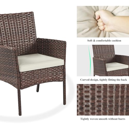 YIYAN 3 Pieces Outdoor Furniture Set Patio Rattan Wicker Chairs,Lawn Garden Balcony Backyard,with Washable Cushion (White)
