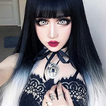 Personality Black Gradient Silver Gray Fake Hair Highlights Air