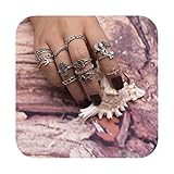 Geerier 13Pcs/Set Women Bohemian Vintage Stack Rings Arrow Elephant Fatima Hand Above Knuckle Rings Set Statement Ring Set