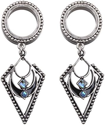 HongWangDZSW Stainless Steel Opal Earrings Dangle Jewelry Screw Ear Plugs Tunnels Gauges (1 Pair)