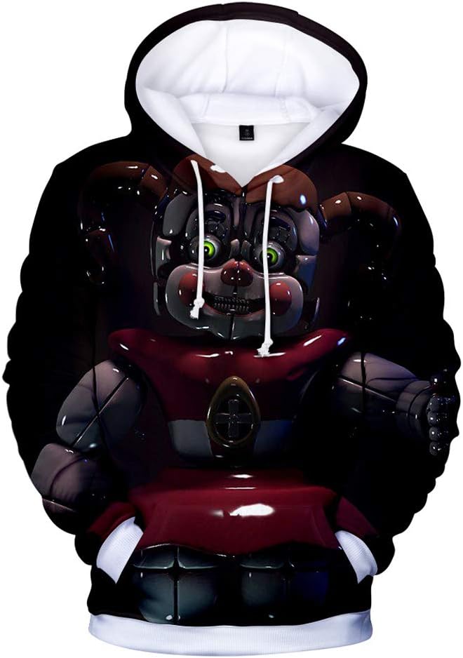 3D FNAF Five Nights at Freddy's Hoodie Comic Print Drawstring Pullover Sweartshirt for Kids Girl Boy Adult