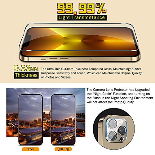 QHOHQ 3 Pack Screen Protector for iPhone 13 Pro 6.1 Inch with 3 Pack Tempered Glass Camera Lens